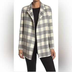 Theory Sileena Wool/Cashmere Luxe Buffalo Plaid Coat in Ivory